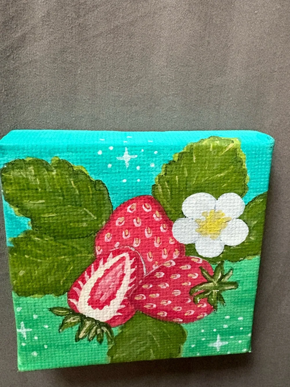 Hand-Painted Strawberry Canvas Wall Art - Green and Red - Picture 4 of 4